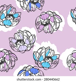 elegant seamless vector pattern with abstract peonies flowers and colorful background for your design