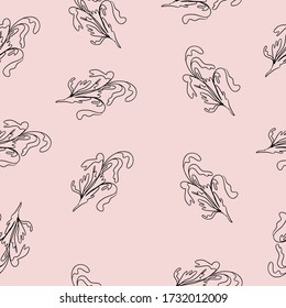 Elegant seamless vector pattern with black contour flowers. Art continuous illustration modern