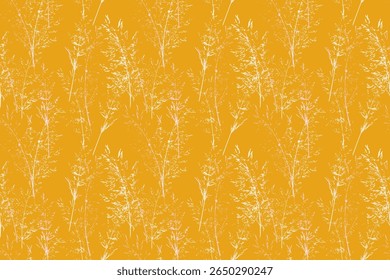 Elegant seamless vector pattern with delicate botanical stems on a vibrant yellow background. Nature ornament for textile prints, wallpapers, packaging, and feminine design themes