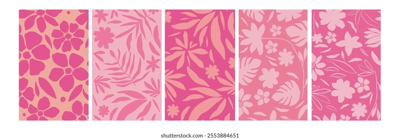 Elegant Seamless Vector Pattern with Pink Floral Designs and Leaves for Textile and Wallpaper