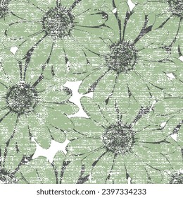 Elegant seamless winter green flower pattern with chrysanthemum flowers, design elements.Simple Green sunflower textured pattern used textile, fabric,..