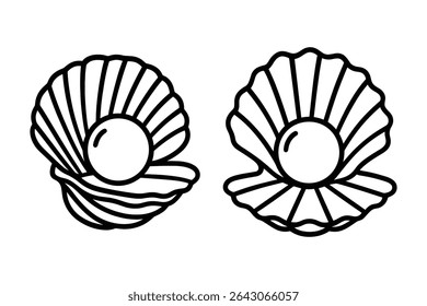 Conchas Elegantes com Pearl Vetor Linha Ilustração de Arte para Vida Marinha e Projetos de Joias