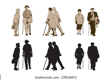 Elegant Seniors Using Walking Stick - design elements 