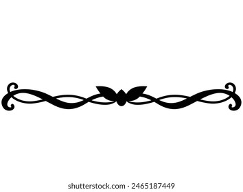 Elegante separador para texto, borde de rizos y hojas - silueta de Vector para diseño de texto, impresión o corte. Elemento decorativo floral para plantilla.