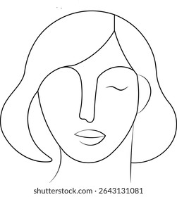 Elegant and serene, this black line art portrait features a woman's face with a minimalist aesthetic.