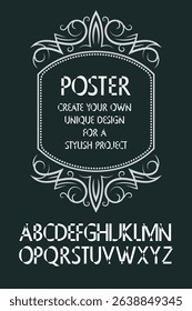 Elegant serif alphabet with outline stroke style and ornamental frame. Great for stylish posters, branding, and creative visual design.