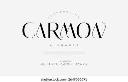 Elegante fonte de exibição serif com curvas de luxo e toque minimalista, perfeito para logotipos e manchetes editoriais