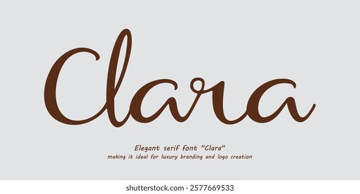 Elegant serif font "Clara" crafted for luxury branding and logo creation. This classic and minimal typeface is perfect for wedding alphabets, fashion logos, and timeless high-end designs.