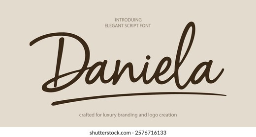 Elegant serif font "Daniela" crafted for luxury branding and logo creation. This modern typeface blends classic minimalism with luxury typography, featuring stylish letters