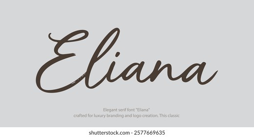 Elegant serif font "Eliana" crafted for luxury branding and logo creation. This classic and minimal typeface is perfect for wedding alphabets, fashion logos, and timeless high-end designs.