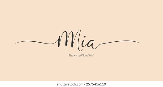 Elegant serif font "Mia" designed for luxury branding and logo creation. This minimal and classic typeface offers vintage-inspired typography, ideal for fashion, weddings, and retro aesthetics