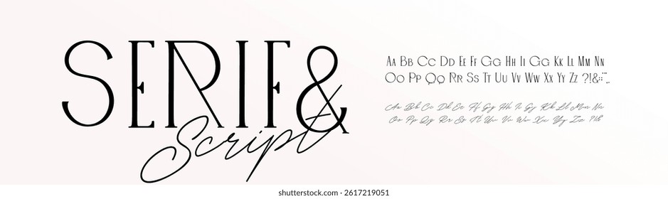 Elegant Serif Font Modern Script Typeface, Alphabet Pair for Wedding Letters. Fashion Branding, Luxury Calligraphy, Signature Logo, Stylish Invitation. Feminine Design. Vector illustration