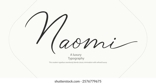 Elegant serif font "Naomi" crafted for luxury branding and logo creation. This modern typeface blends classic minimalism with refined luxury, showcasing stylish letters 