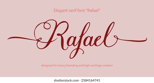 Elegant serif font "Rafael" designed for luxury branding and high-end logo creation. This refined typeface blends classic sophistication with modern minimalism, making it perfect for premium brand