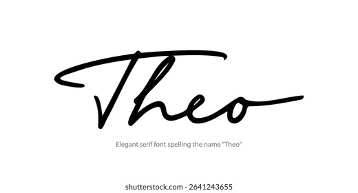 Elegant serif font spelling the name “Theo” with timeless and refined typography, ideal for luxury branding, minimalist logos, fashion design, and premium editorial layouts.