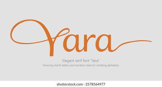 Elegant serif font "Yara" crafted for luxury branding and logo creation. This modern typeface seamlessly blends classic minimalism with refined luxury, featuring stylish letters 