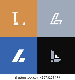 Elegante conjunto de 4 Diseños iniciales con logo en L | Colección Monogram Minimalista Moderna