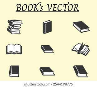 Elegant Set of 9 Book Vector Illustrations in Classic Black and White: Perfect for Graphic Design, Digital Art Projects, and Branding Needs -  Creative Professionals  Vector Art