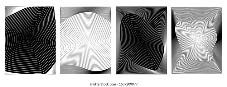 Elegant set of abstract posters with black and white lines blend.