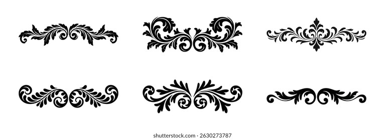Elegant set of black flourish designs for decorative elements and graphic design purposes