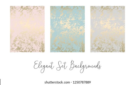 Elegant set of chic trendy abstract marble gold luxury textures. Beautiful backgrounds for advertising, poster, invitations, wallpaper, textile, typography