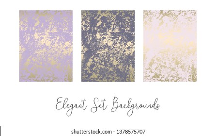 Elegant set of chic trendy abstract marble gold luxury textures. Beautiful backgrounds for advertising, poster, invitations, wallpaper, textile, typography