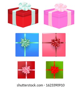 Elegant set of collection realistic gift box isolated on white background. Can use element greeting card, celebrating poster, banner event, festival flyer, grand opening corporate