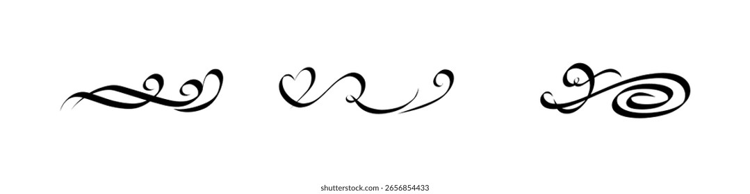 Elegante conjunto de Elementos decorativos con símbolos de amor. Vector amor remolino ilustración.