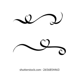 Conjunto elegante de elementos decorativos com símbolos de amor. Ilustração em espiral de amor ao vetor.