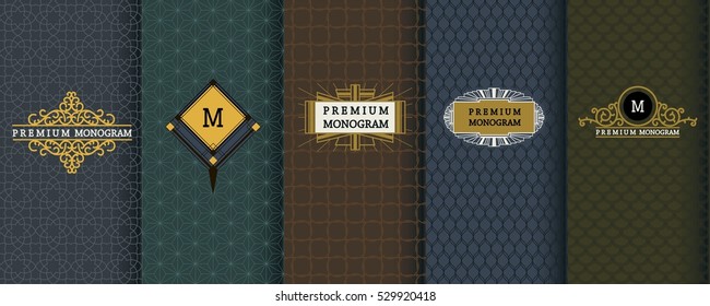 Elegant set of design elements, labels, icon, frames, seamless backgrounds for packaging