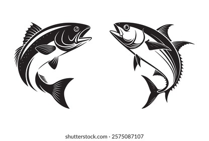 A Elegant set of Fish silhouette vector art on white background