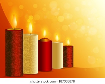 Elegant set of five Candles with various colors and designs