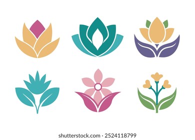Elegant set of floral icons featuring silhouettes in vector art. Perfect for creative projects needing a touch of nature's beauty