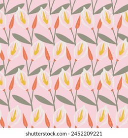 Elegante conjunto de patrones florales en estilo dibujado a mano sobre fondo beige. Conveniente para el Fondo de pantalla de la temporada de primavera, estampados de tela