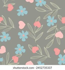Elegant set of floral patterns in hand drawn style on beige background. Suitable for spring season wallpaper, fabric prints