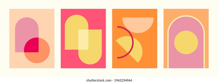Elegant set of geometric posters, mid century style digital vector art.
