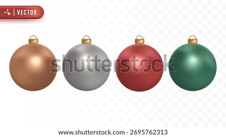 Elegant set of gold, silver, red, and green Christmas ornaments used for decorating Christmas trees and holiday celebration scenes. Christmas 3D Element