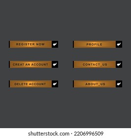 Elegant Set of golden web and Ui button icon design element.Gold color buttons pack for website, UI.Isolated gold vector Web, UI buttons.