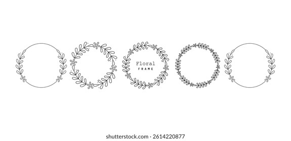 Elegant set of hand-drawn floral wreath frames in a clean, minimalistic style. botanical designs feature leaves, berries, and simple curves, perfect for invitations, logos, wedding stationery