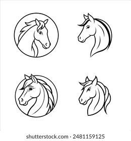 Elegant set of horse head logo line art vector illustrations, perfect for branding, graphic design, and digital projects. High-quality, scalable, and easily customizable for professional use