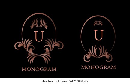 Elegant set of letter U logos can be used for business, heraldry, restaurant, hotel, postcards, etc.