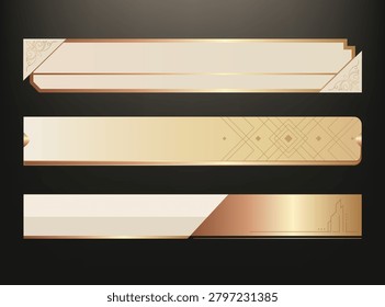 Elegant set of luxury lower third banners premium gold and cream geometric art deco designs on a dark background