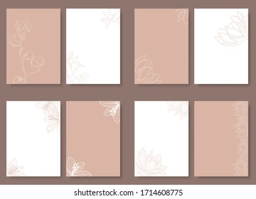 Elegant set of template wedding invitation cards with flowers.