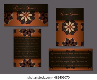 Elegant set of two types of brochures with Mandala and floral elements. Nice vector hand-drawn illustration