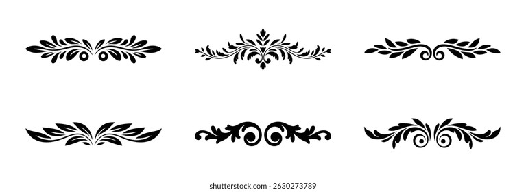 Elegant set of vector floral ornament dividers and decorative design elements in black and white