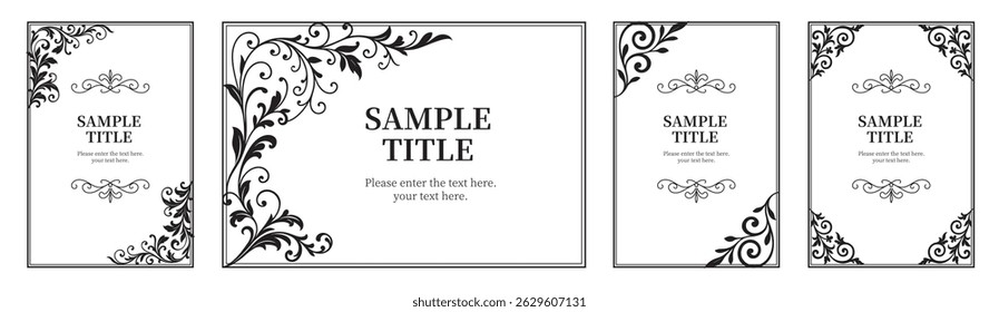 Elegant set of vintage ornamental frames with floral swirls and decorative corners. Ideal for invitations, greeting cards, certificates, menus, or decorative borders.