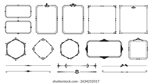 Elegant set of vintage vector frames, borders, and ornamental dividers. Perfect for luxury invitations, certificates, menus, boutique branding, wedding designs, logos, and decorative layouts.