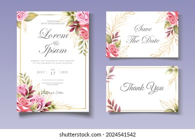 Elegant set of wedding invitation cards with beautiful roses