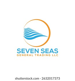 O logotipo Elegante Sete Mar com ondas oceânicas e elementos náuticos, simbolizando viagens globais, exploração e espírito marítimo. Ideal para linhas de cruzeiro, resorts e marcas marinhas.

