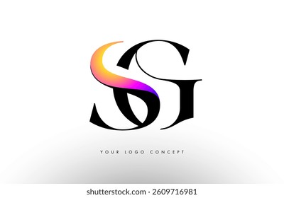 Elegant SG logo concept icon design with creative serif font and purple blue neon colors.